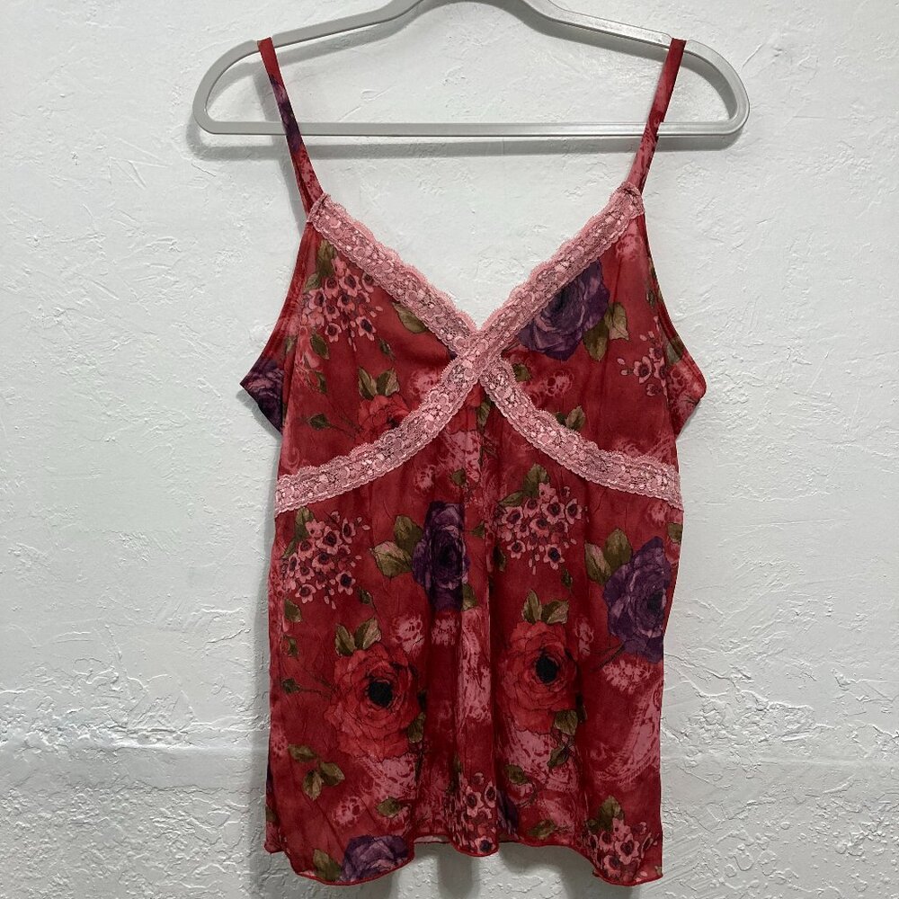 Vintage Teenie Weenie Y2K Baby Doll Top Lace Trim Coquette Fairy Floral Red 2X